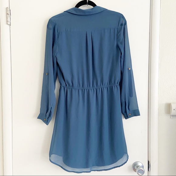 Charlotte Russe Long Sleeve Collared Button Up Dress Blue S - Picture 3 of 14